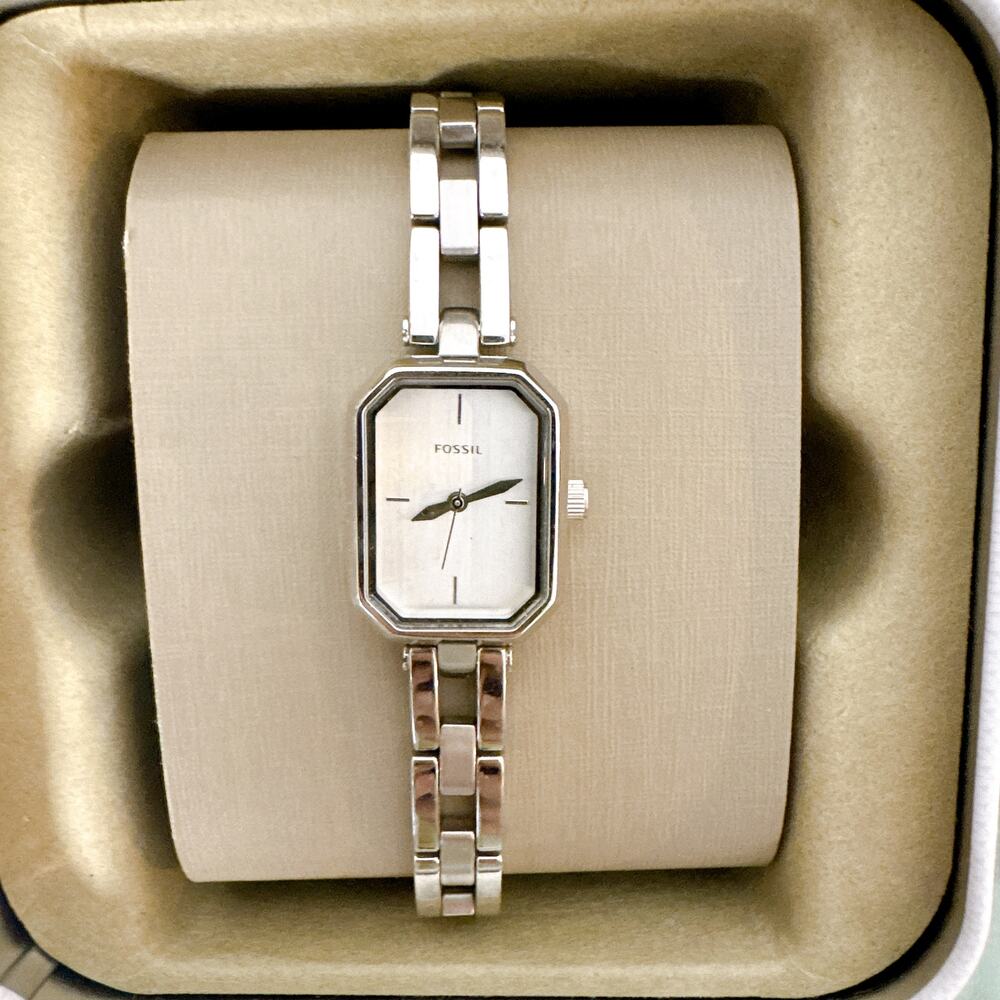 Fossil BQ3578 Audelia Ladies Rectangular Silver Stainless Steel Quartz Watch